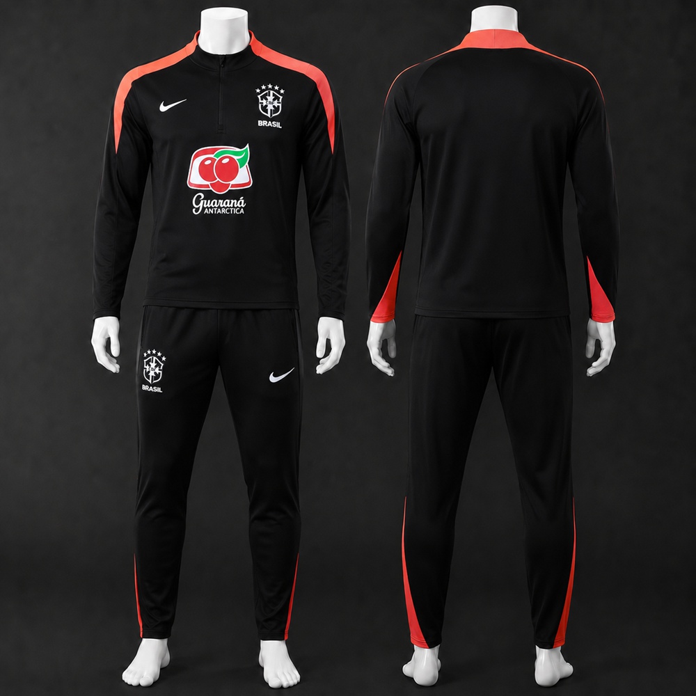 Brazil 25/26 Black Red Half Zip Tracksuit