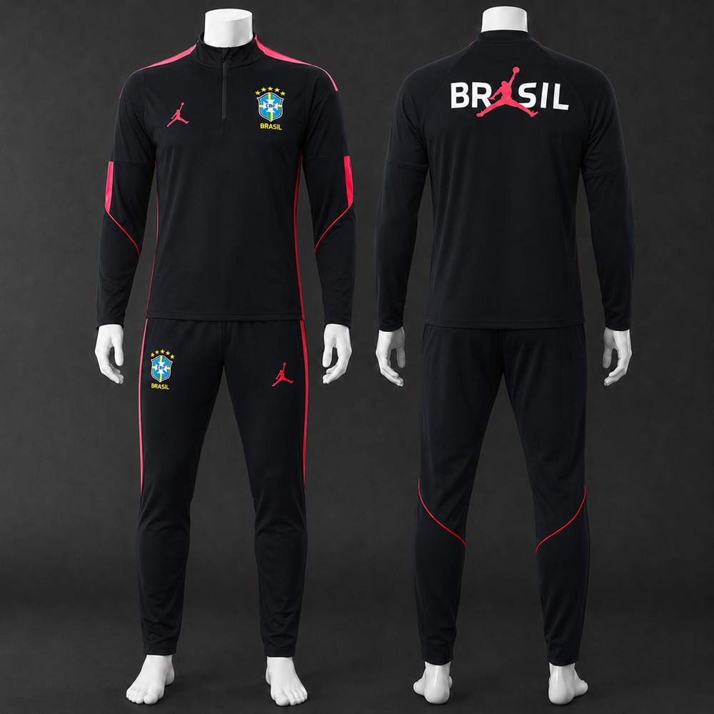 Brazil 26/27 Black Red Half Zip Tracksuit