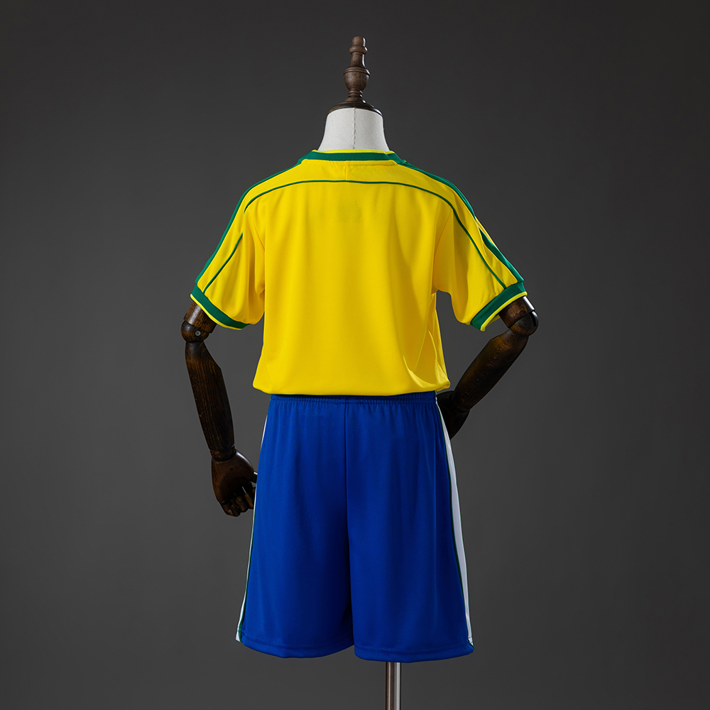 Brazil 1998 Home Retro Kids Kit Jersey Foto 2