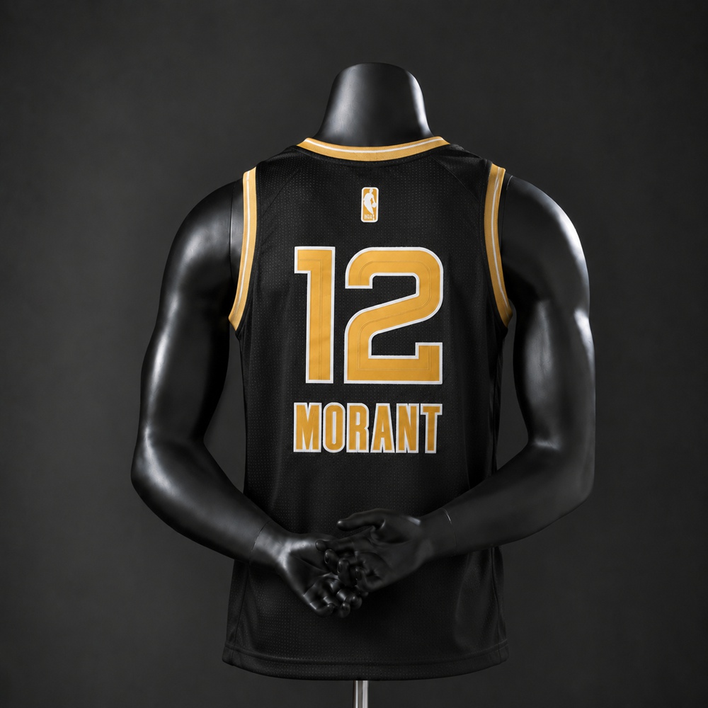 Memphis Grizzlies Black Edition Morant #12 NBA Jersey Embroidered Version Foto 2