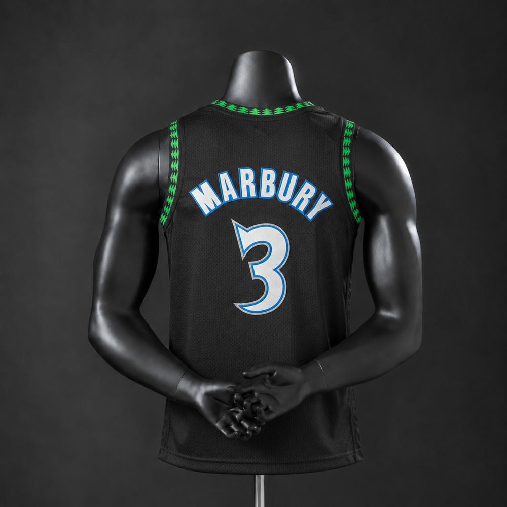 Minnesota Timberwolves Hardwood Classics Marbury #3 NBA Jersey Embroidered Version Foto 2