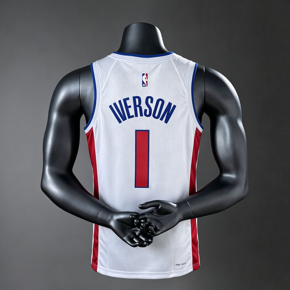 Detroit Pistons Retro Edition Iverson #1 NBA Jersey Silk Version Foto 2