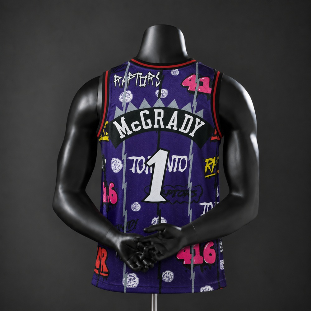 Toronto Raptors Hardwood Classics Tracy McGrady #1 NBA Jersey Embroidered Version Foto 2