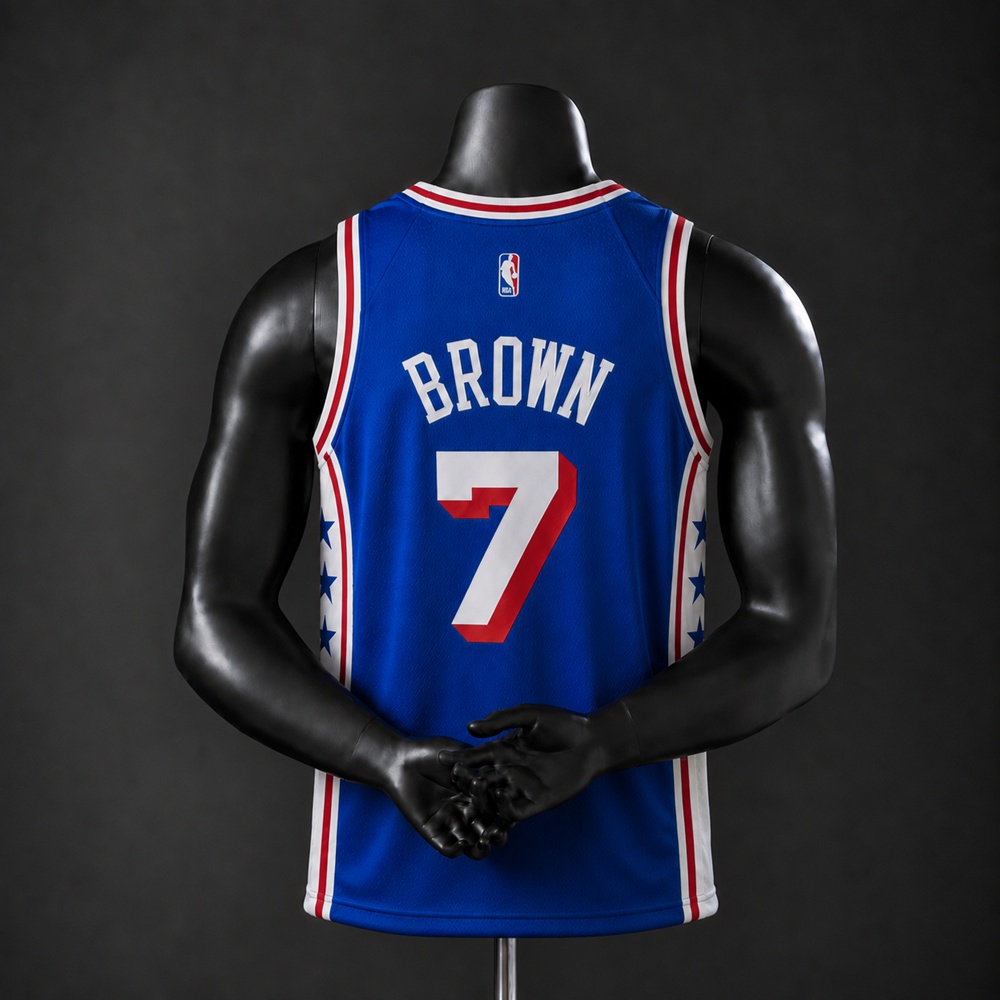 Philadelphia 76ers Icon Edition Jaylen Brown #7 NBA Jersey Silk Version Foto 2