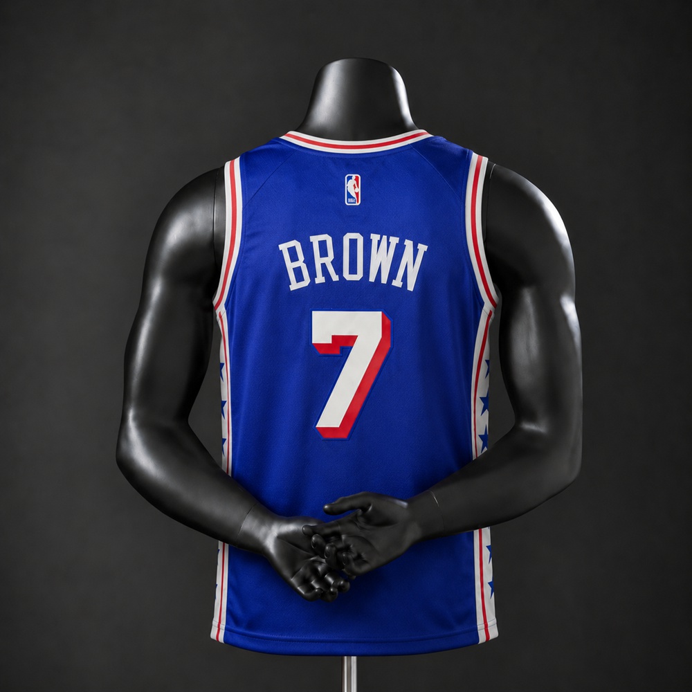 Philadelphia 76ers Icon Edition Jaylen Brown #7 NBA Jersey Embroidered Version Foto 2