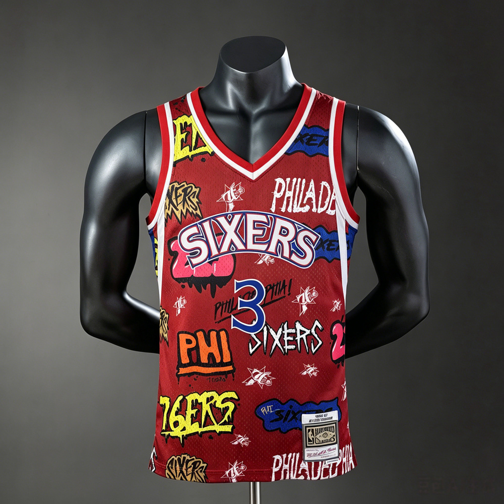 Philadelphia 76ers Retro Edition Iverson #3 NBA Jersey Silk Version