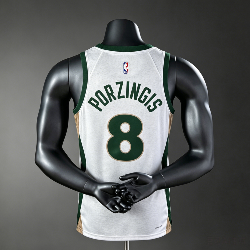 Boston Celtics City Edition Kristaps Porzingis #8 NBA Jersey Silk Version Foto 2