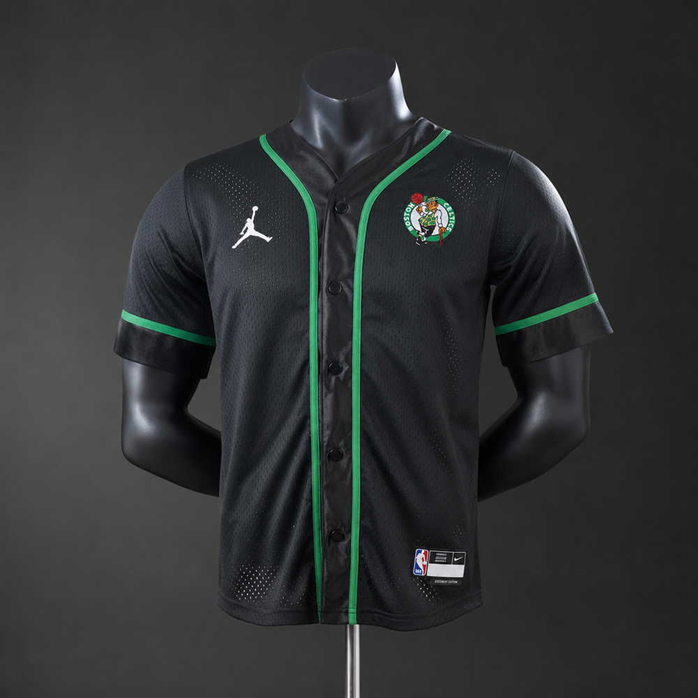 Boston Celtics Black Button-Up NBA Jersey Shirt Silk Version